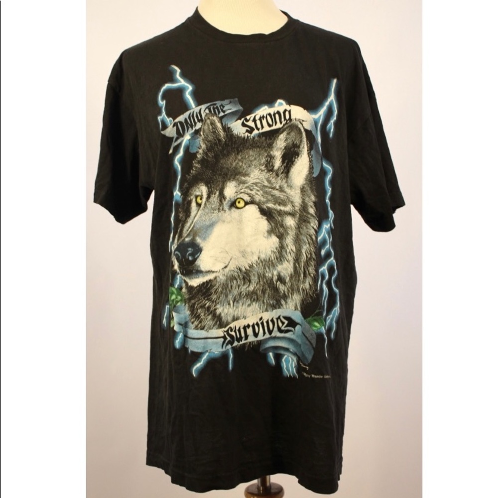 USA Thunder Vintage Black 90s Wolf Tee XL